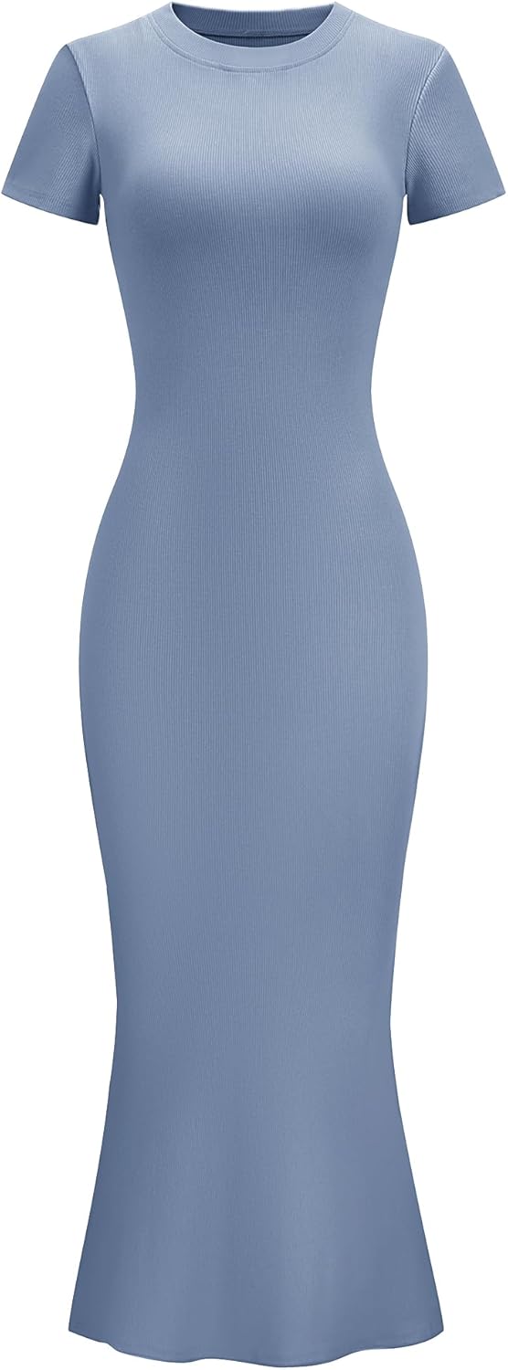 LOMON Women Fishtail Hem Ribbed Maxi Dress for Summer Style