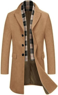 COOFANDY Men's Wool Blend Coat with Detachable Plaid Scarf - Timeless