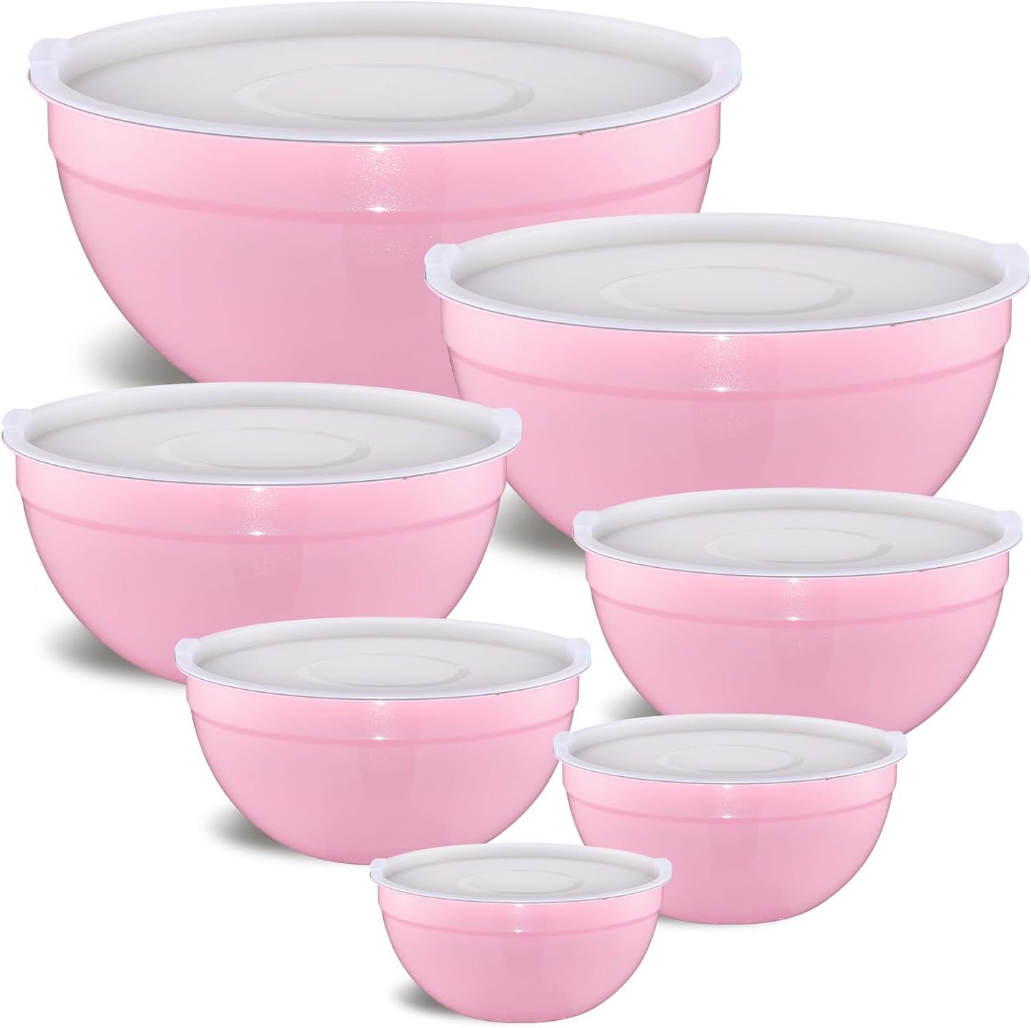 Pink Mixing Bowls Set of 7 with Airtight Lids for Kitchen Use