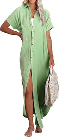 Dokotoo Womens Short Sleeve Side Split Button Down Long Kimono - Beach