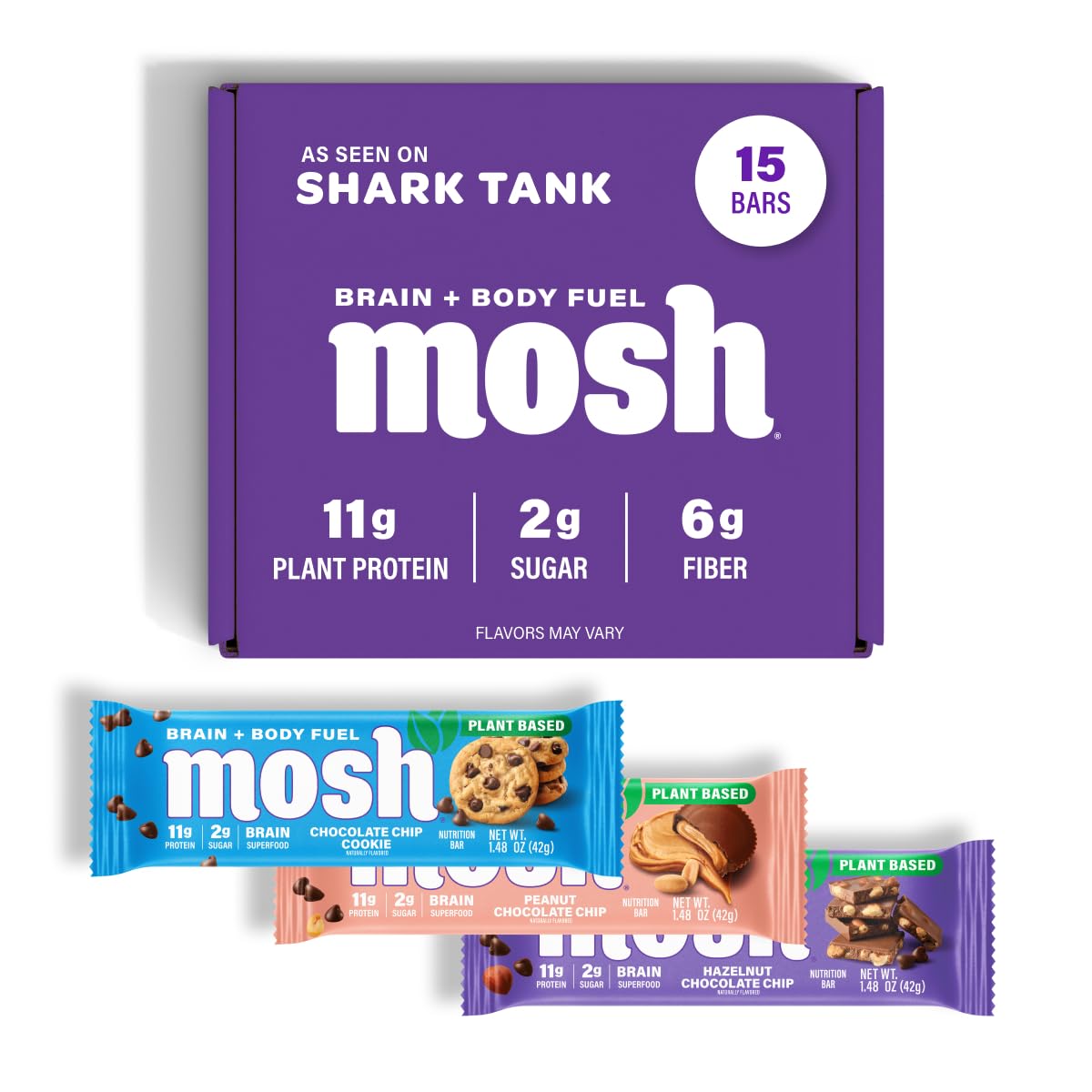 MOSH Variety Pack Vegan Protein Bars for Brain Health and Energy