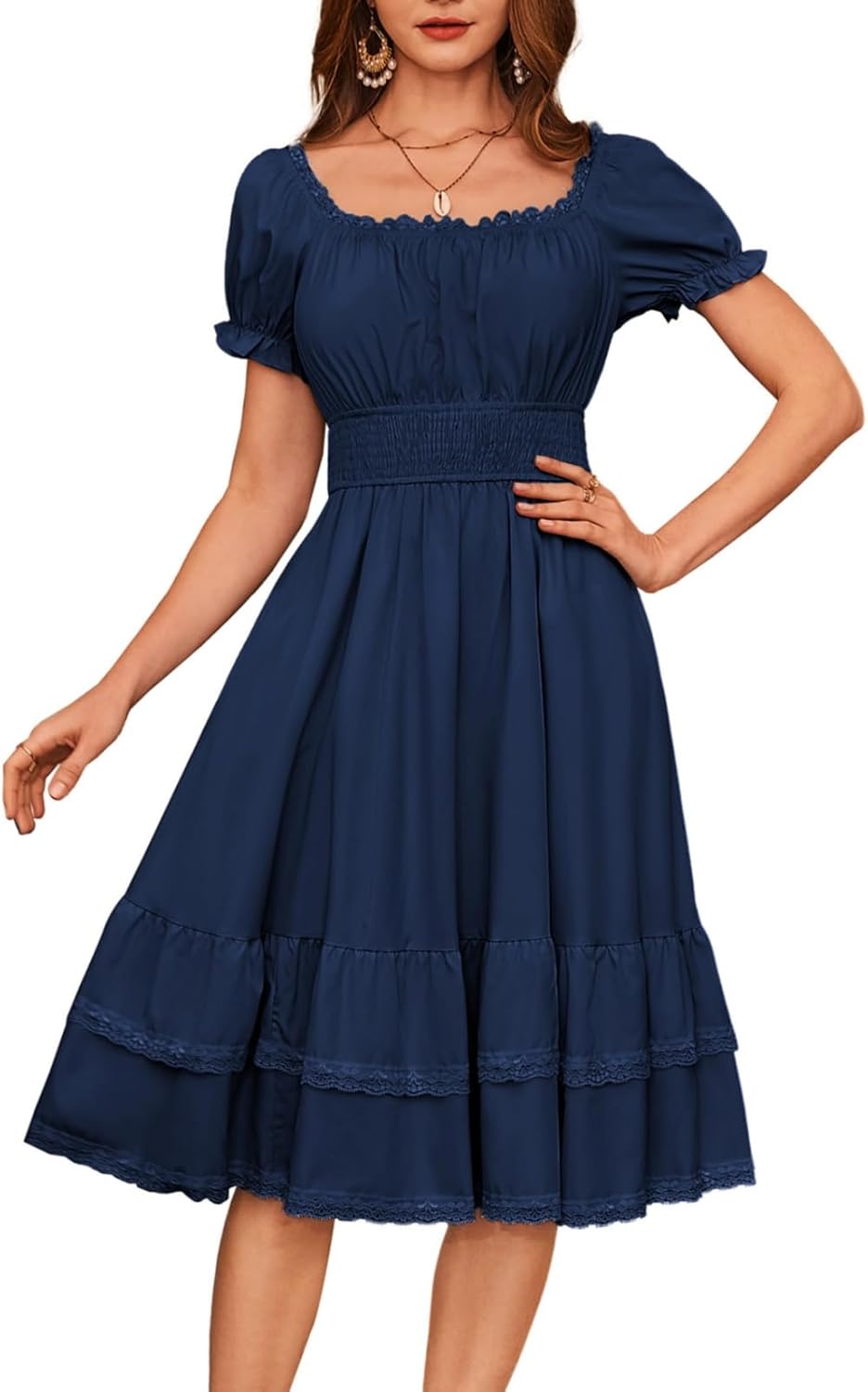 Gothic Victorian Midi Dress for Women - Classic Elegance