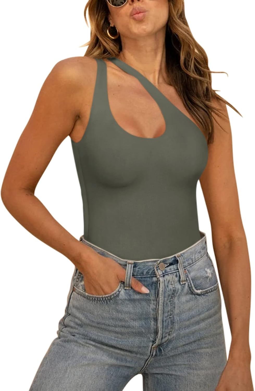 Trendy Sexy Plunge One Shoulder Bodysuit for Women