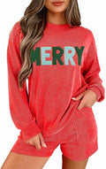 Womens Ribbed Pajama Set Long Sleeve Top and Shorts - Soft Ribbed