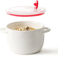 32 oz Ceramic Soup Bowl: Leak-Proof Lid, Convenient Handle - White