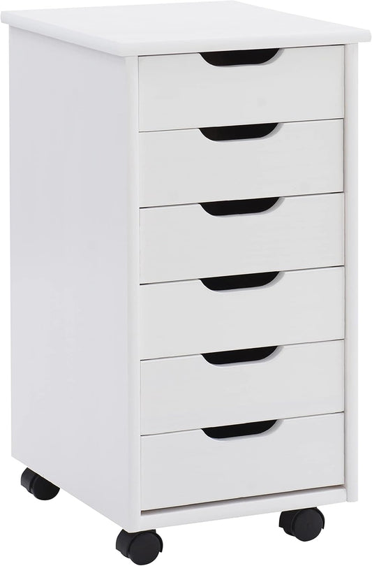 Efficient Six-Drawer Storage Cart, White Wash