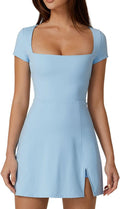 QINSEN Womens Square Neck Tennis Dress Short Sleeve - Flattering