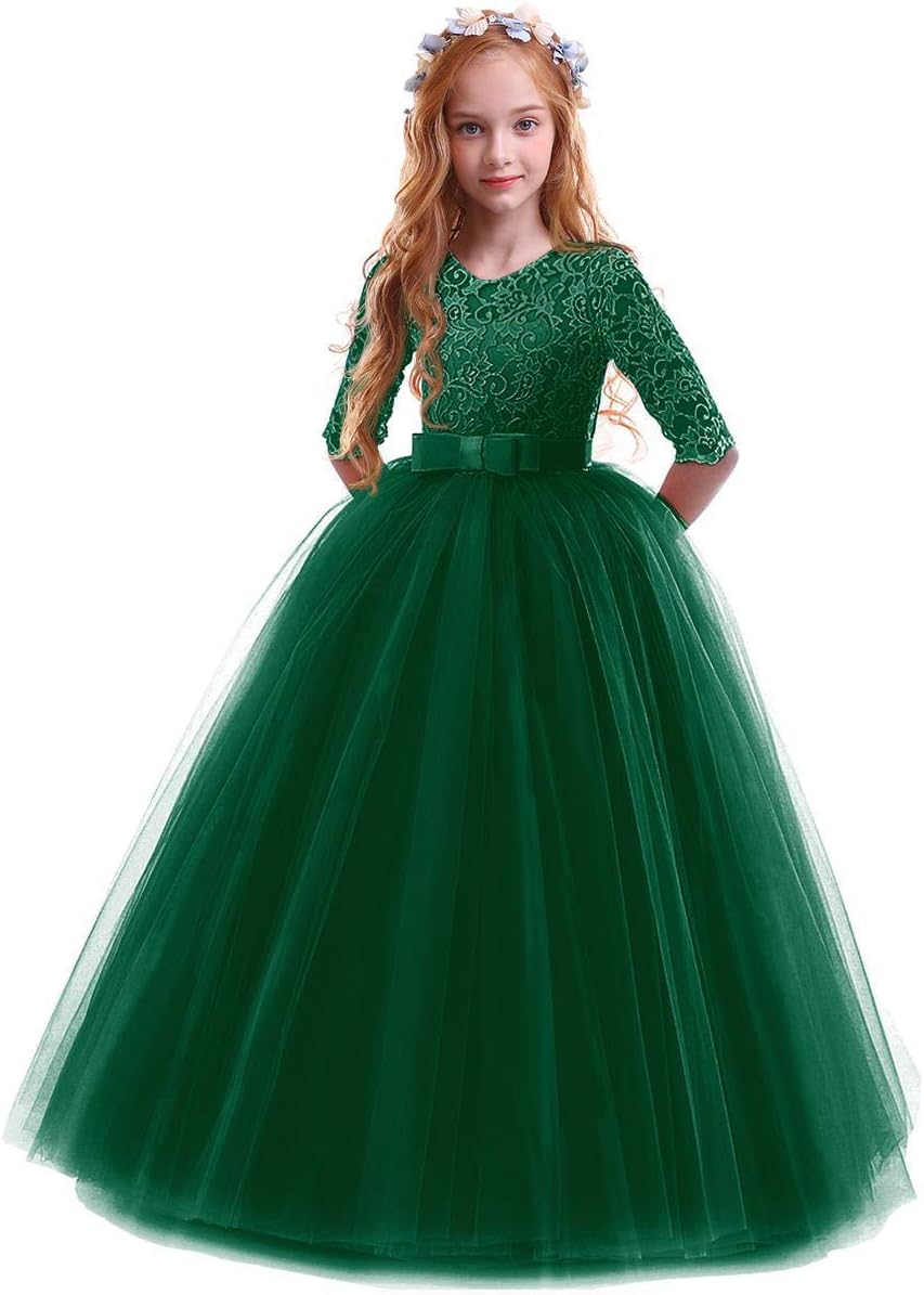 Girls Flower Vintage Floral Lace Dress for Weddings and Parties
