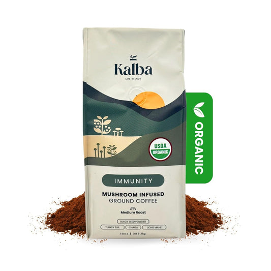 Kalba Organic Mushroom Coffee Grounds 10 oz | Energy & Immunity Boost!