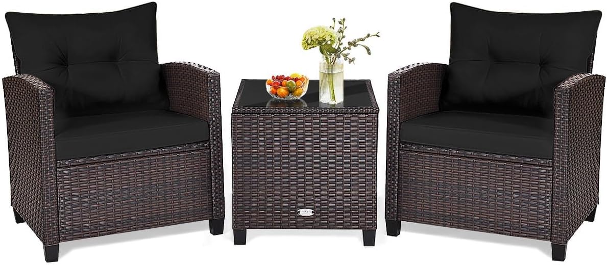 HAPPYGRILL 3 Pieces Patio Conversation Set for Outdoor Relaxation