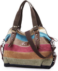 Canvas Handbag Multi-Color Striped Lattice Cross Body Purse