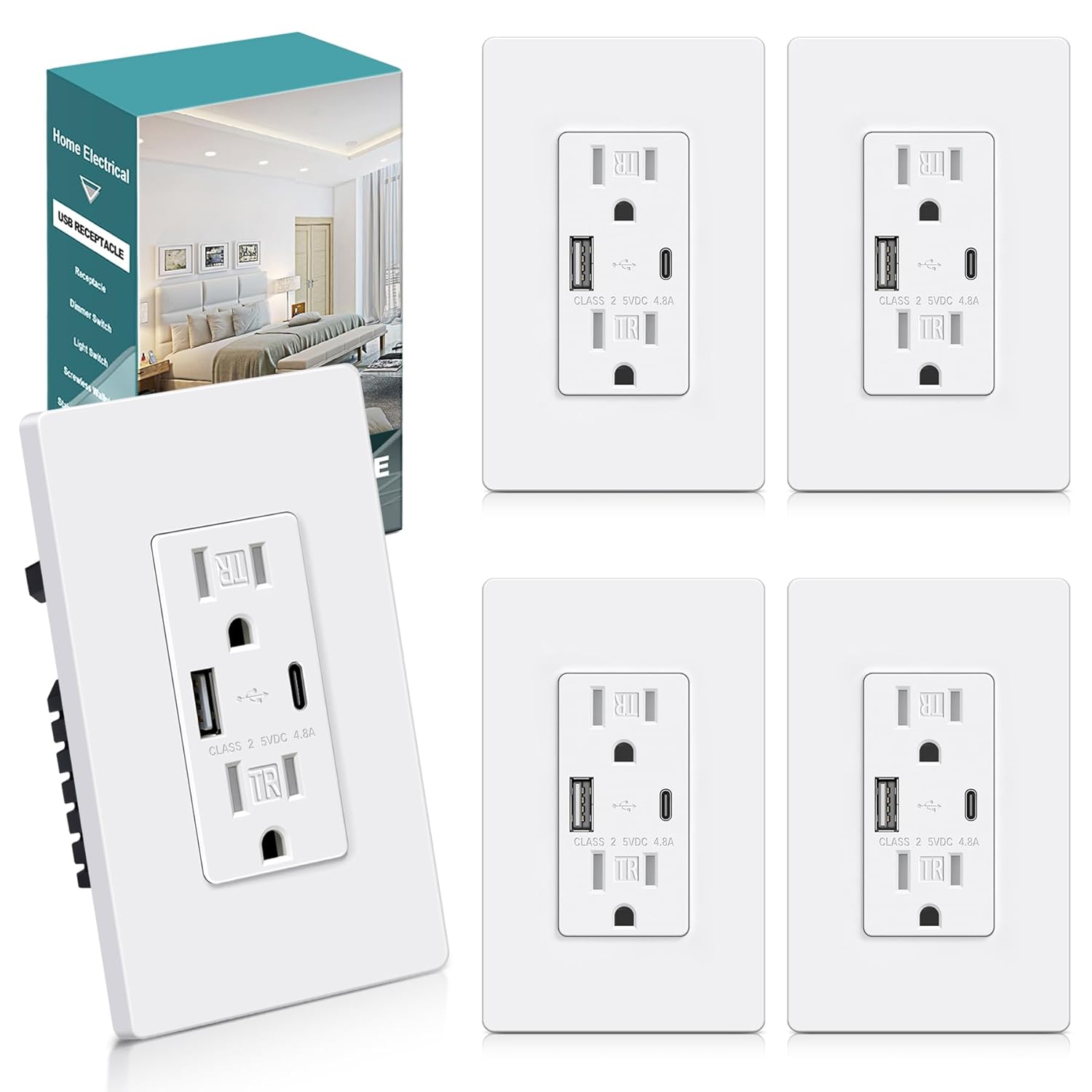 BESTTEN 24W USB Wall Outlet with Type C & A Ports for Fast Charging