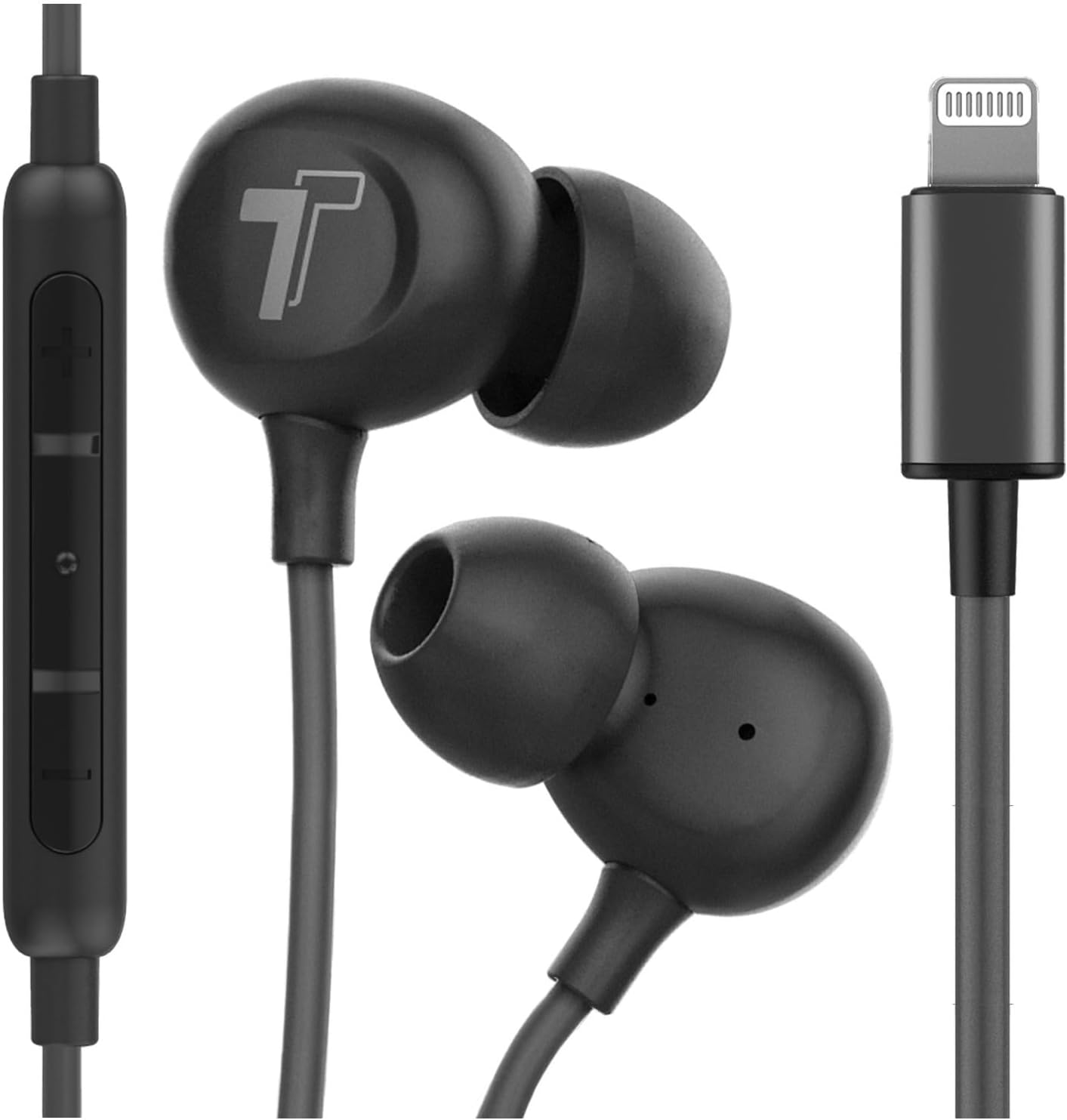 Thore Lightning Earbuds for iPhone - MFi Certified, Mic, Black