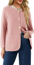 Langwyqu Womens Crew Neck Button Down Cardigan Sweater - Versatile