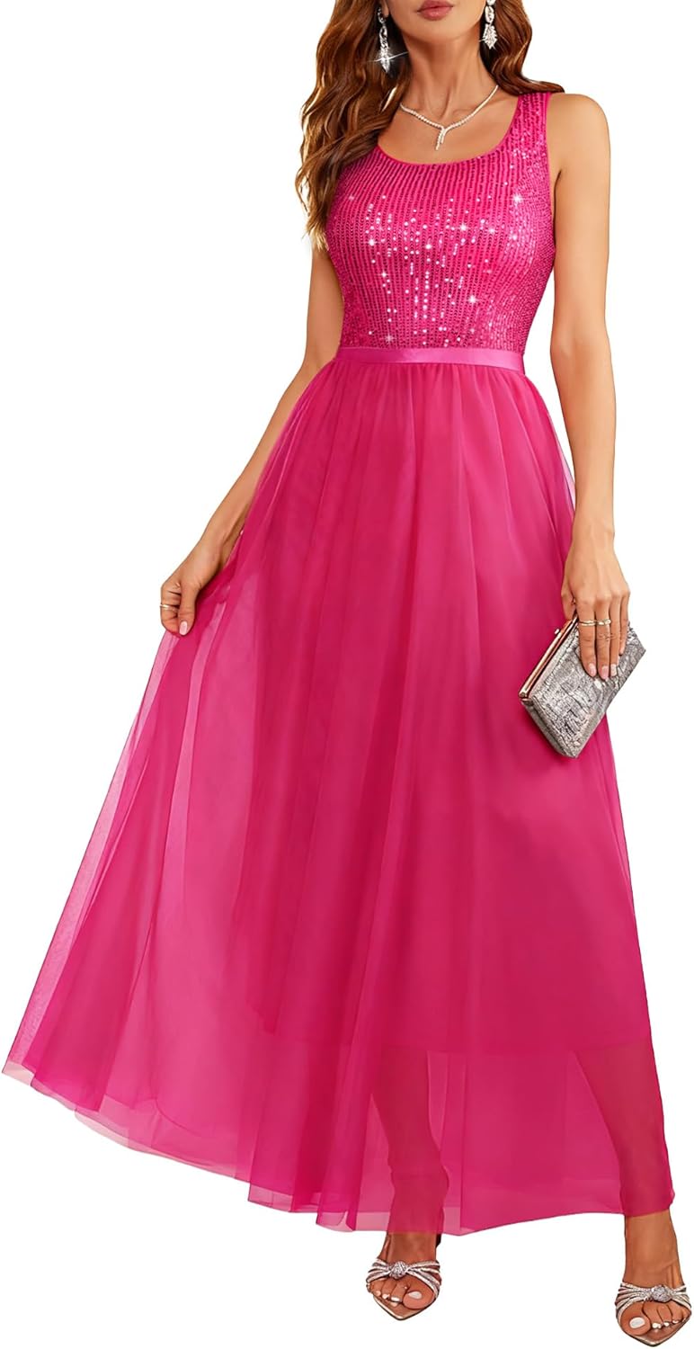 BeryLove Sequin Dress for Women: Elegant A-Line Maxi Gown