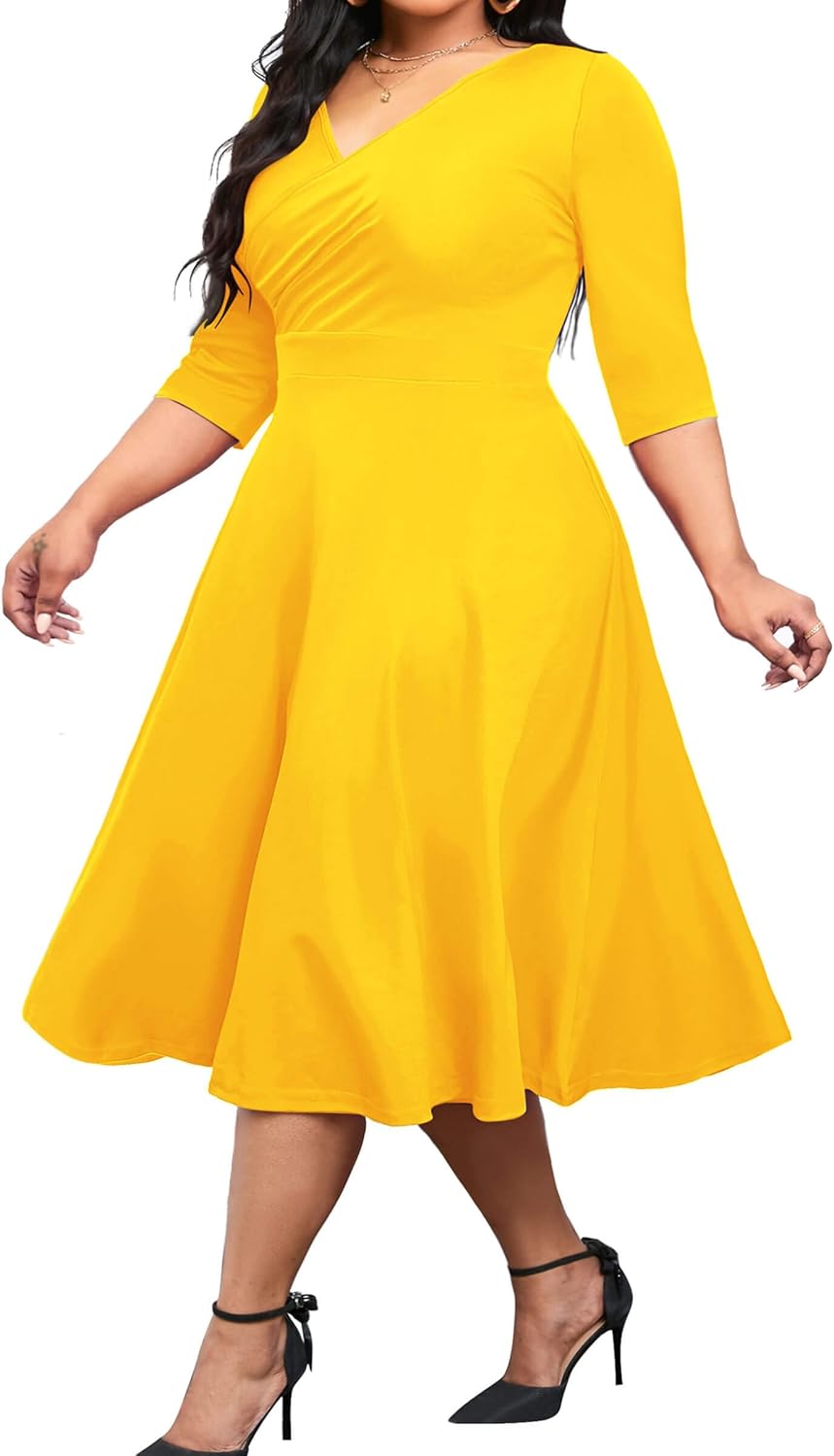 CLOCOR Women's Plus Size Midi Dress for Elegant Casual Wear