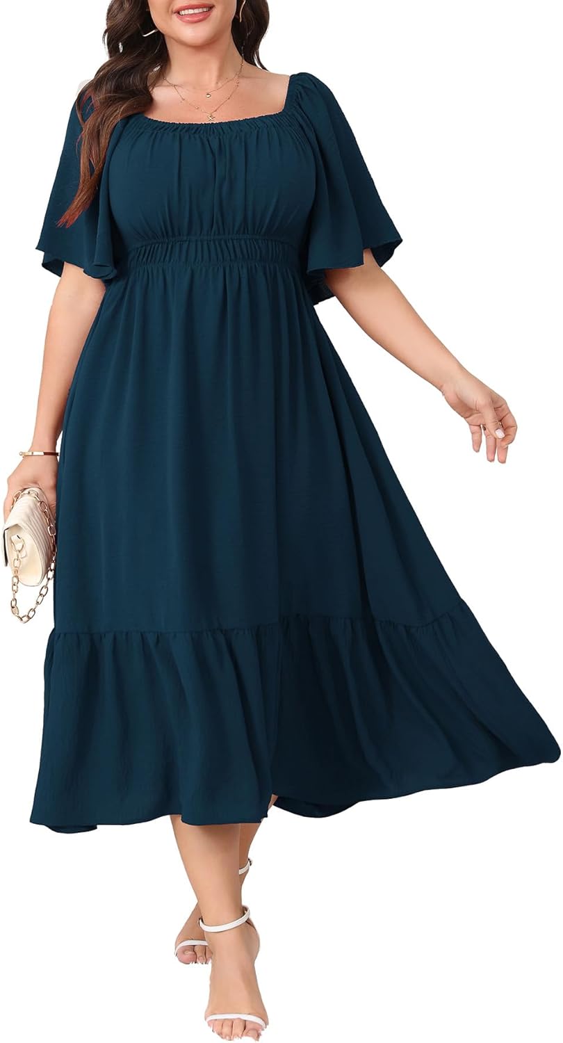Plus Size Formal Wedding Guest Dress for Curvy Women - Flowy Maxi