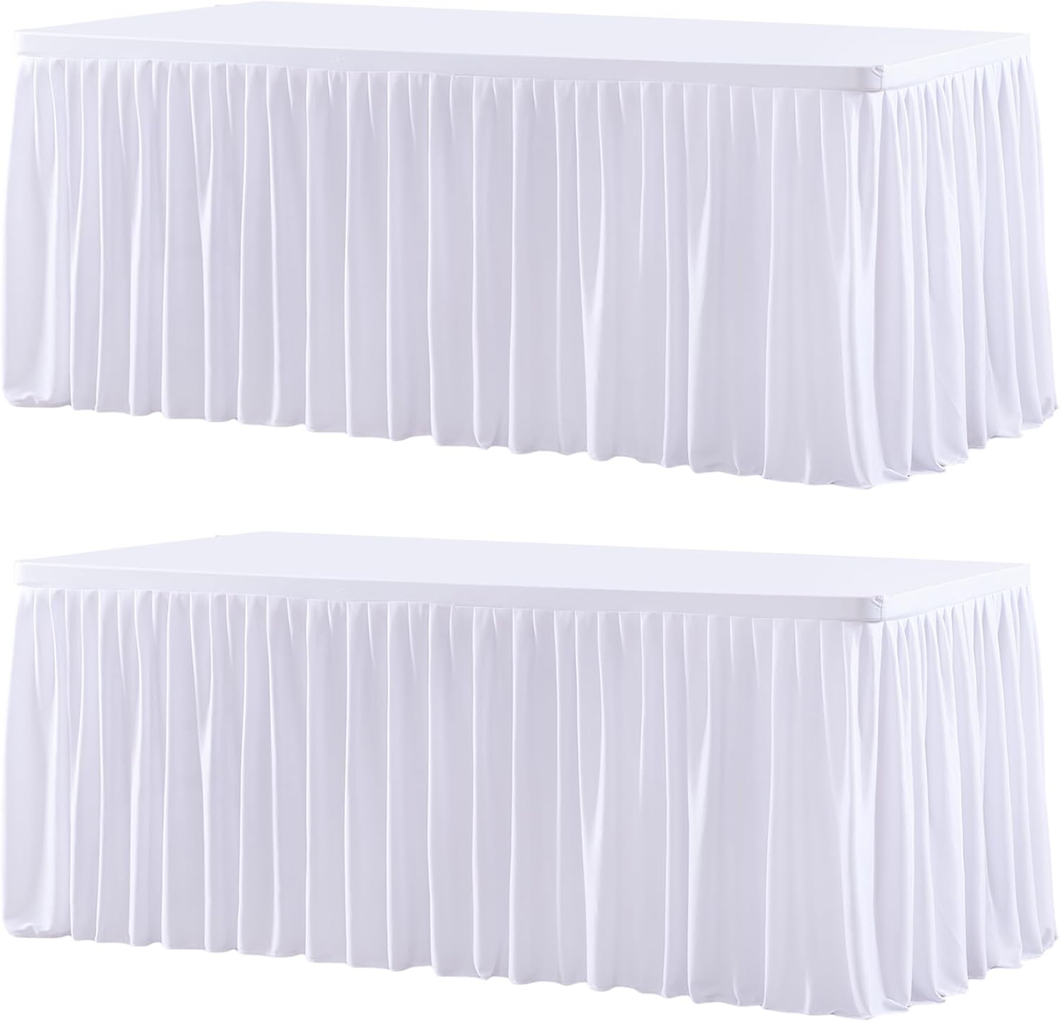 White Fitted Tablecloths for 6 Foot Rectangle Tables - 2 Pack