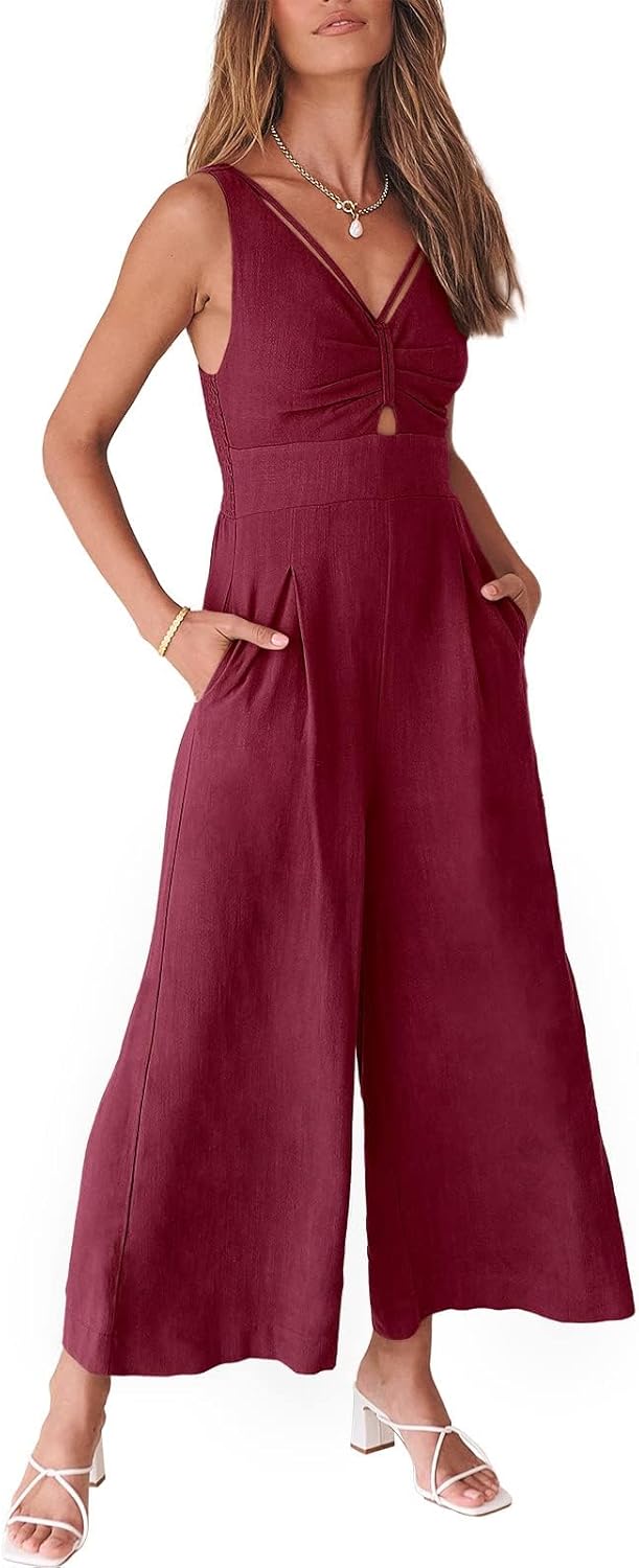 ANRABESS Women's Summer Jumpsuit with Wide Leg and V Neck