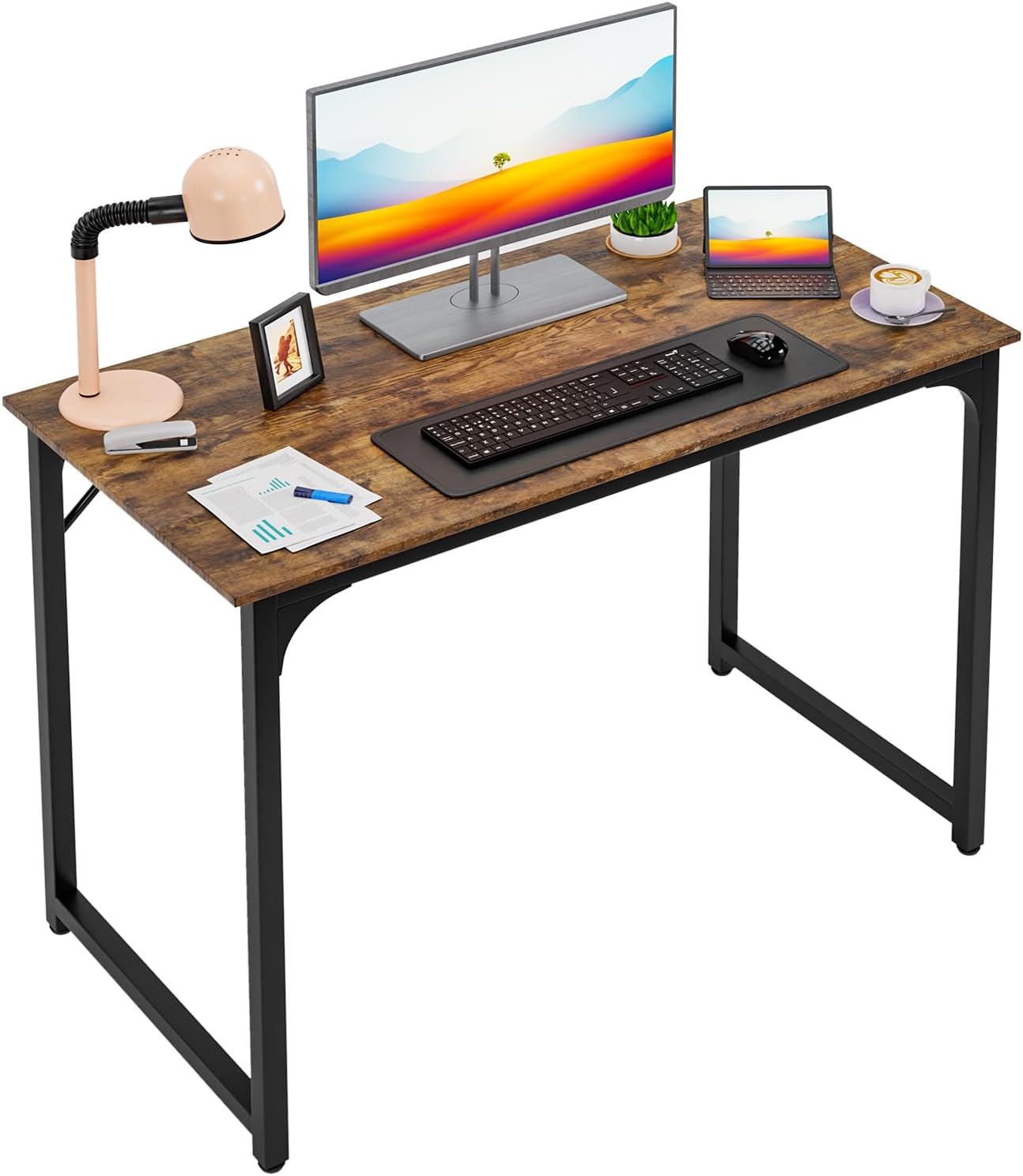 39 Inch Computer Desk with Metal Frame for Small Spaces