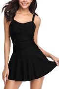 SHEKINI Women's Crossover Ruched Swimdress One Piece - Flattering Fit