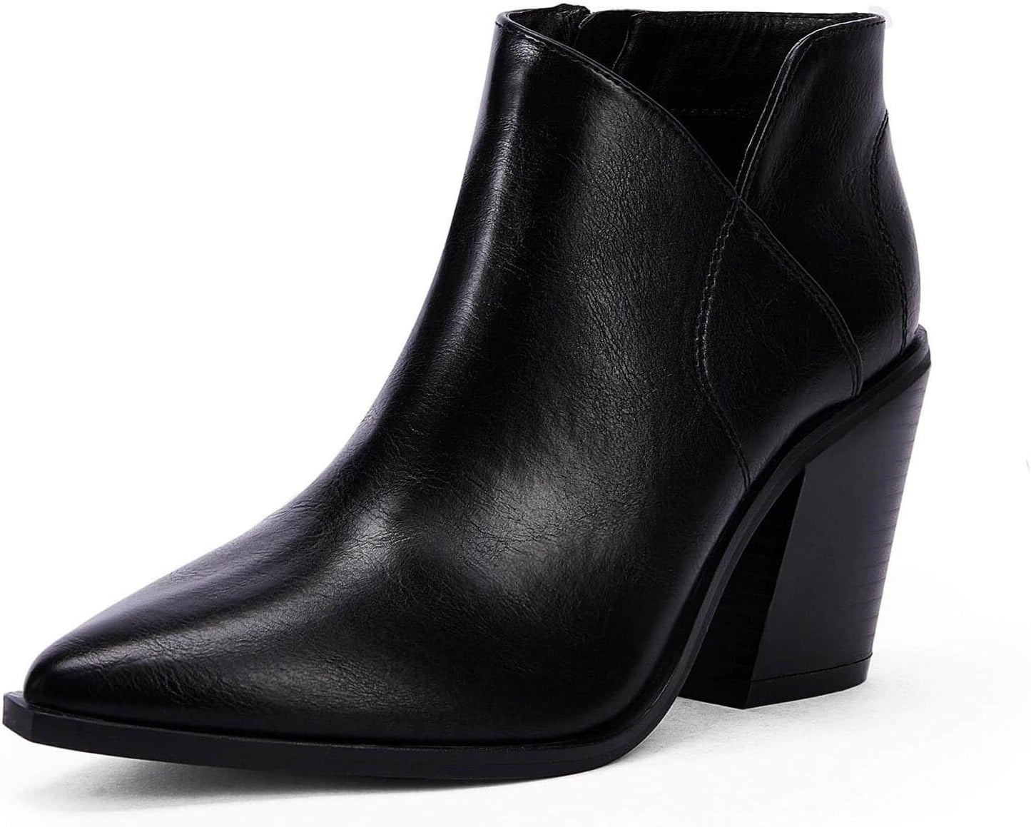Womens Pointed Toe Ankle Boots with Chunky Heel for Fall