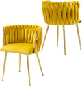Nrizc Woven Dining Chairs Set of 2 - Velvet Upholstered Yellow Chairs