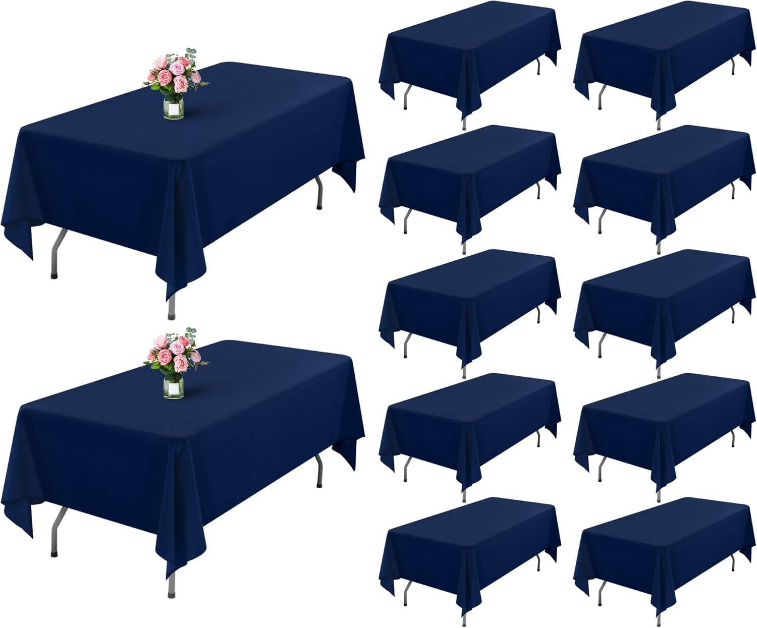 Navy Blue Tablecloth Set for 8 Foot Rectangle Tables - 12 Pack