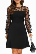 Women's Black Lace A-Line Cocktail Dress - Crew Neck Elegant Fit