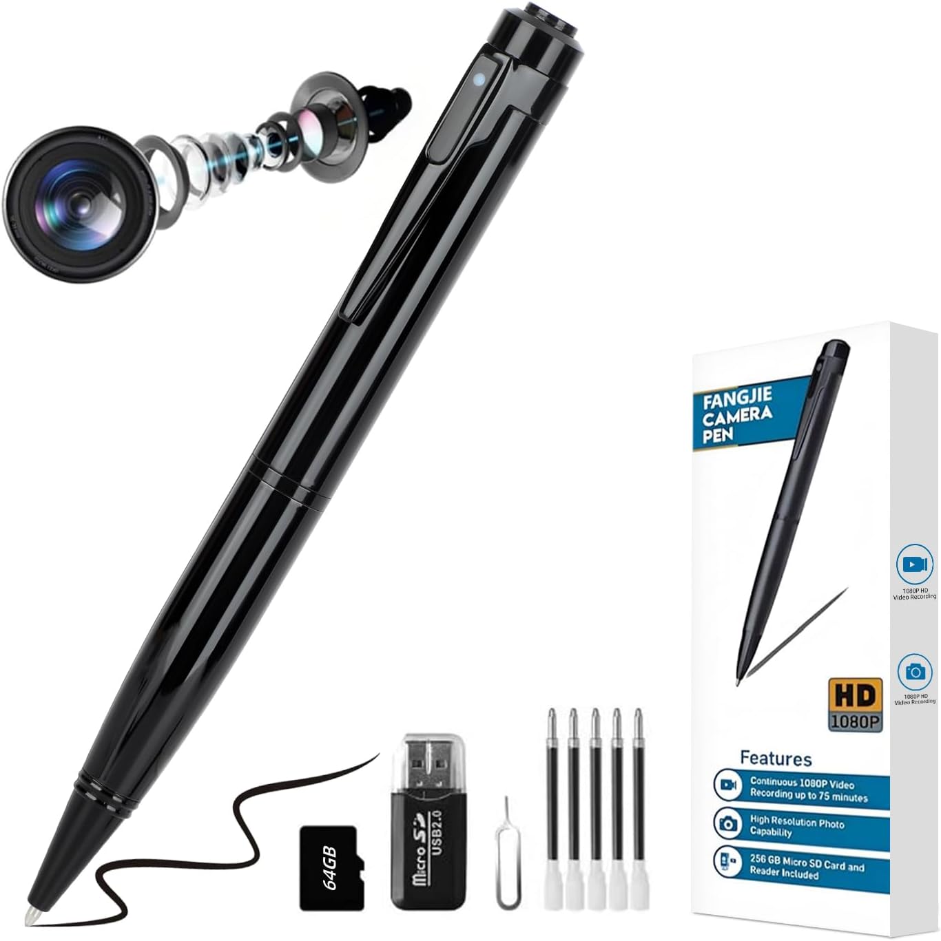 64G 1080P Body Camera Pen with Long Battery Life and Easy Use