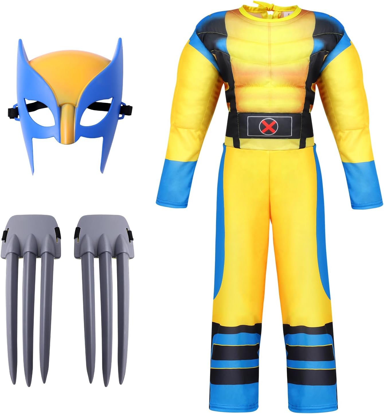 Boys Hero Yellow Costume Spandex Bodysuit with Mask and Claws