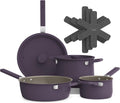 bella 9 Piece Ceramic Nonstick Cookware Set - Space-Saving Plum