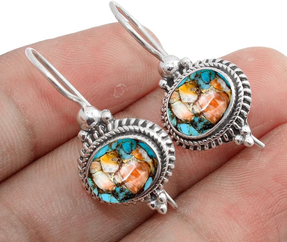 Solid 925 Sterling Silver Natural Gemstone Dangle Earrings