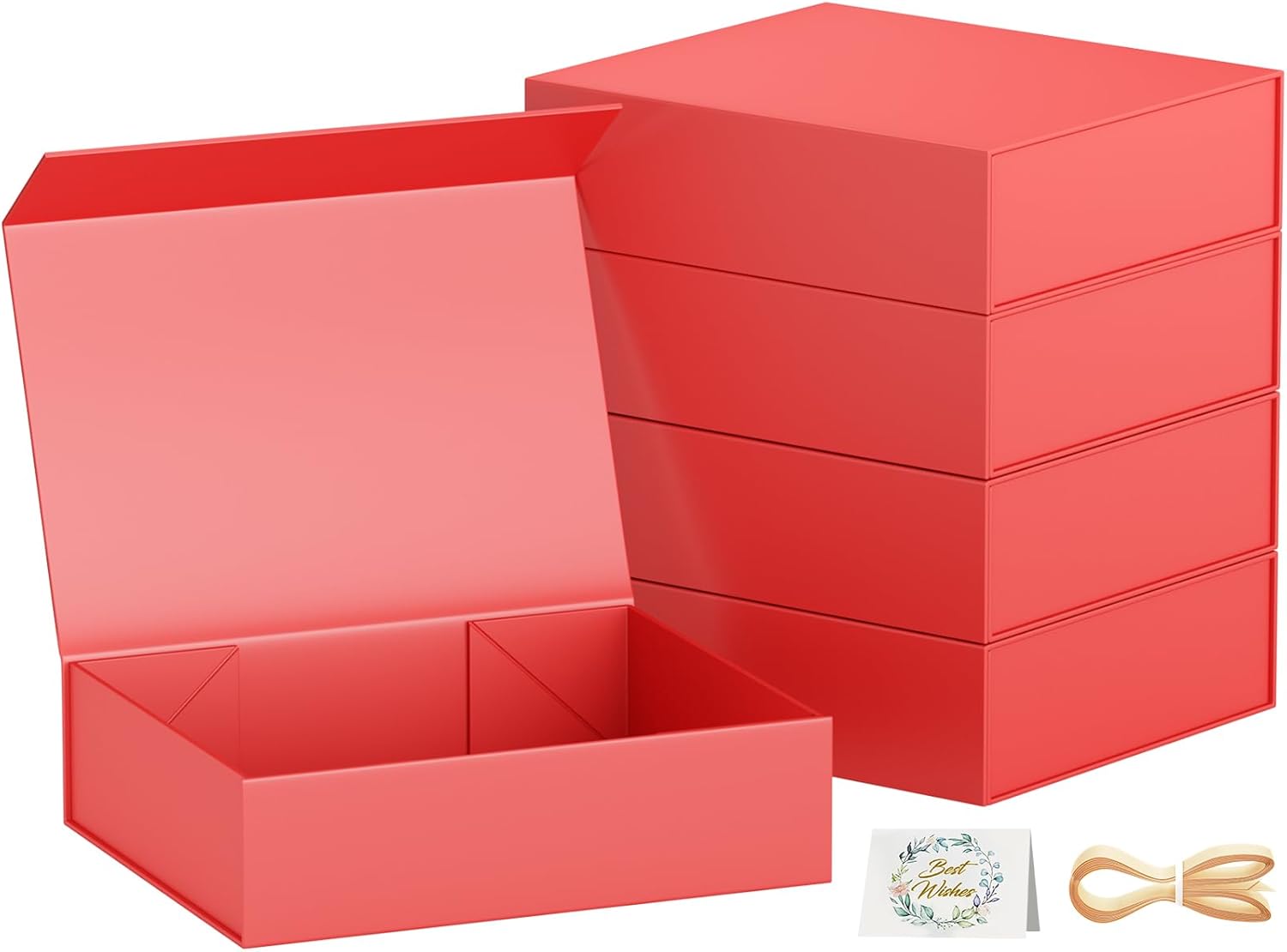 Durable Red Gift Boxes with Lids for All Occasions - 5 Pack