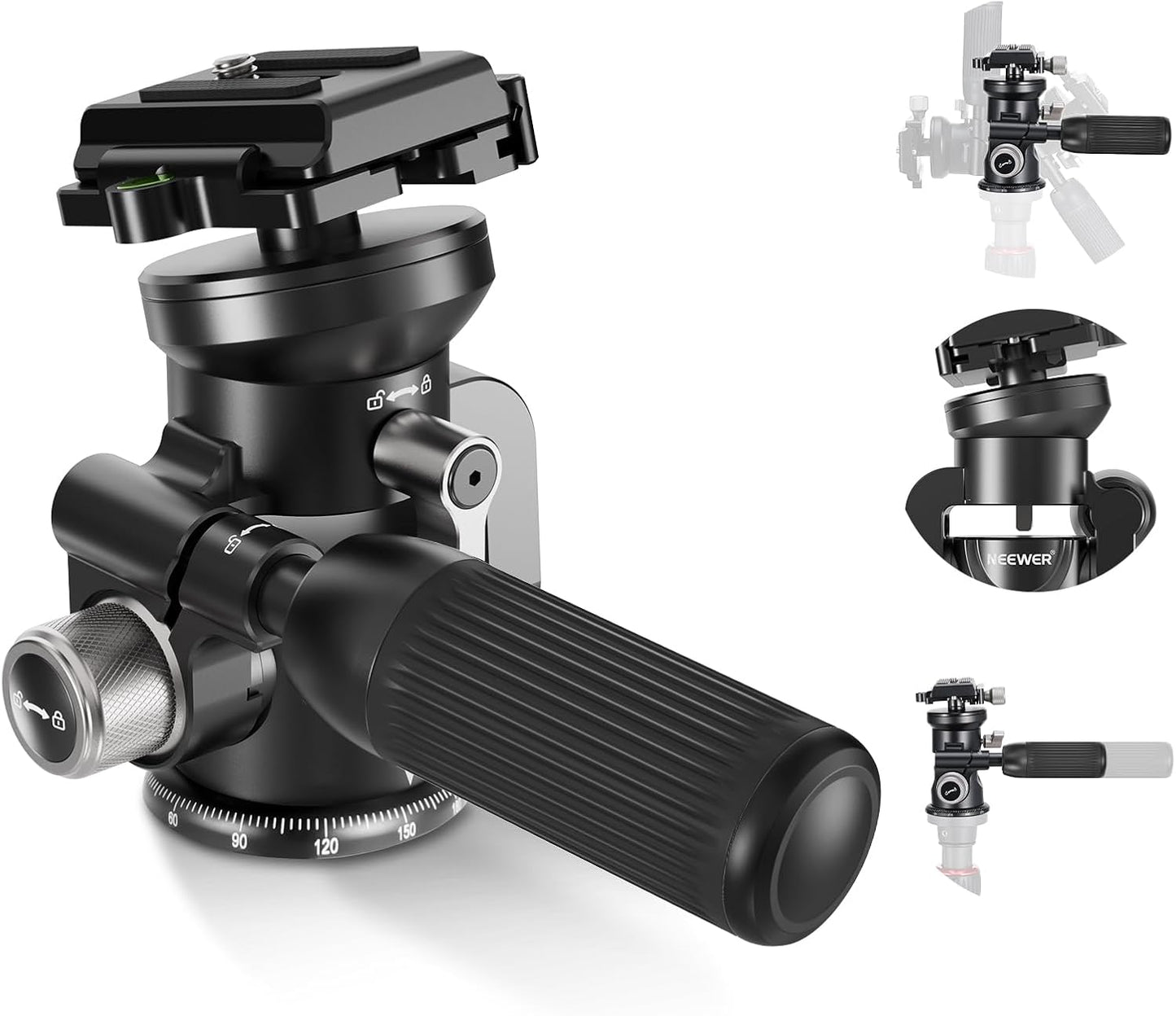 NEEWER Video Camera Tripod Head with Pan Tilt and Leveling Base