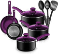 Chefs Star Aluminum Pots and Pans Set 11 Pc Purple - Even Heat