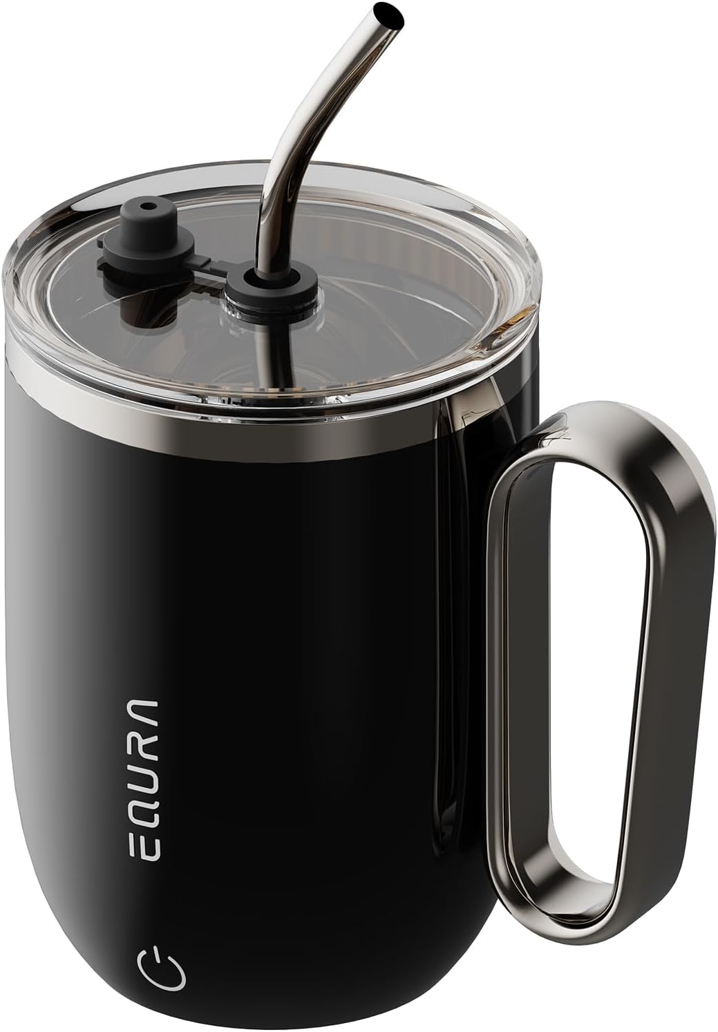 Self Stirring Coffee Mug with Straw & LED Temp Indicator