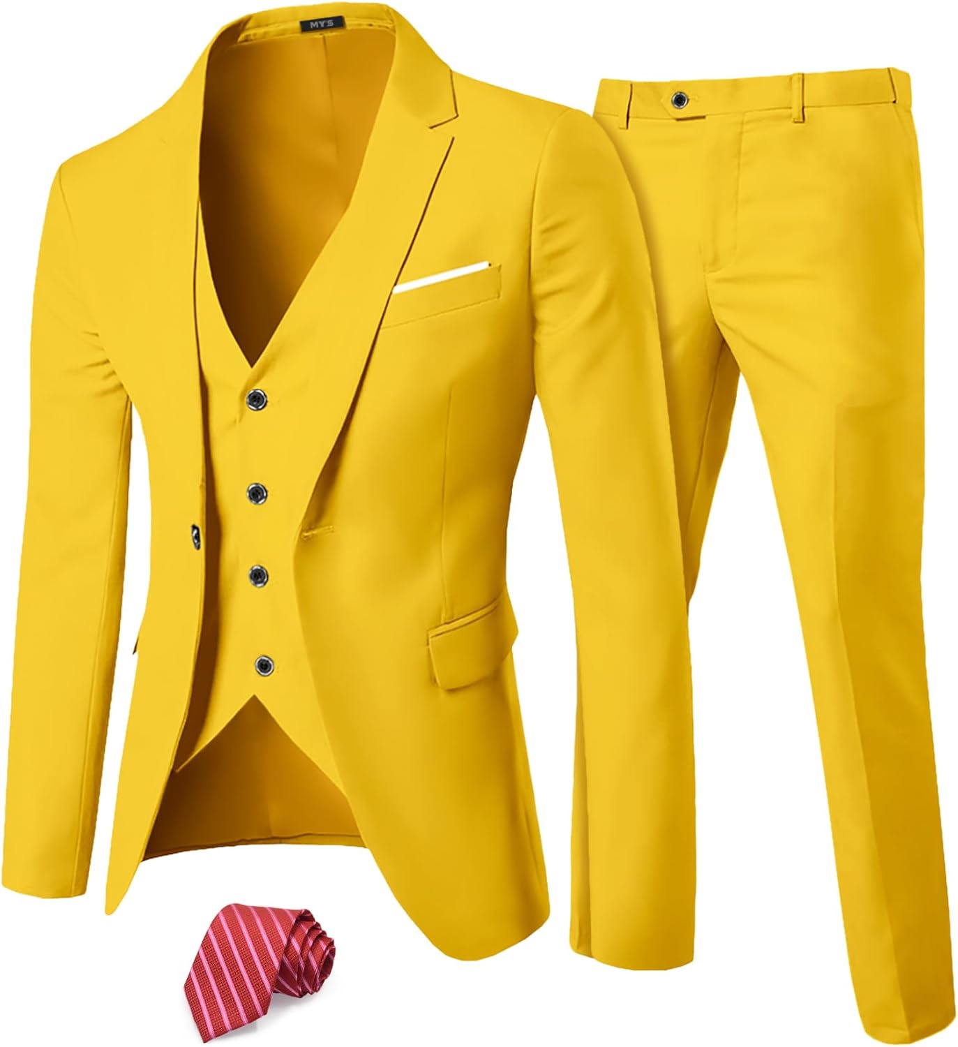 MYS Men's 3 Piece Suit Set with Tie for Weddings and Parties