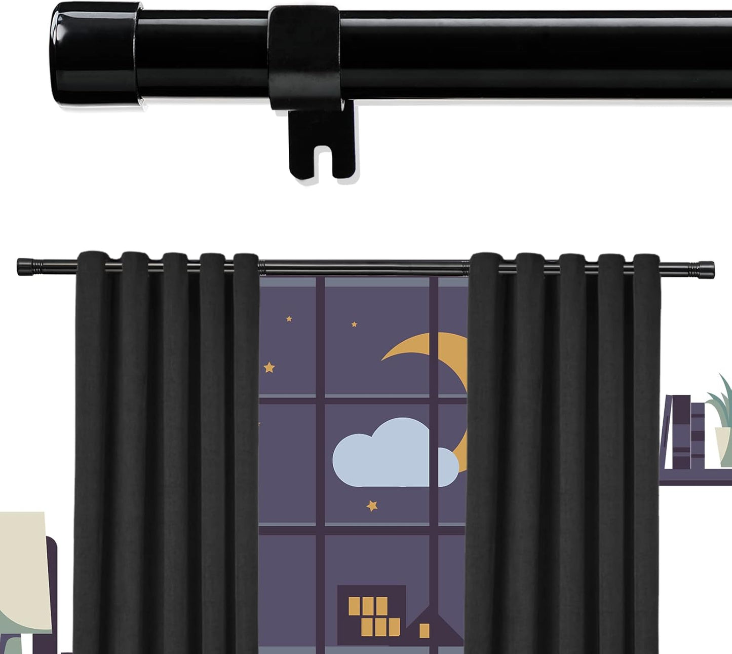 DonSail Extra Long Black Curtain Rod - 120-170 inch for Heavy Curtains