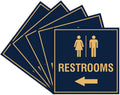 Square Restrooms Left Arrow Sign Navy Blue and Gold - Large 5 Pack