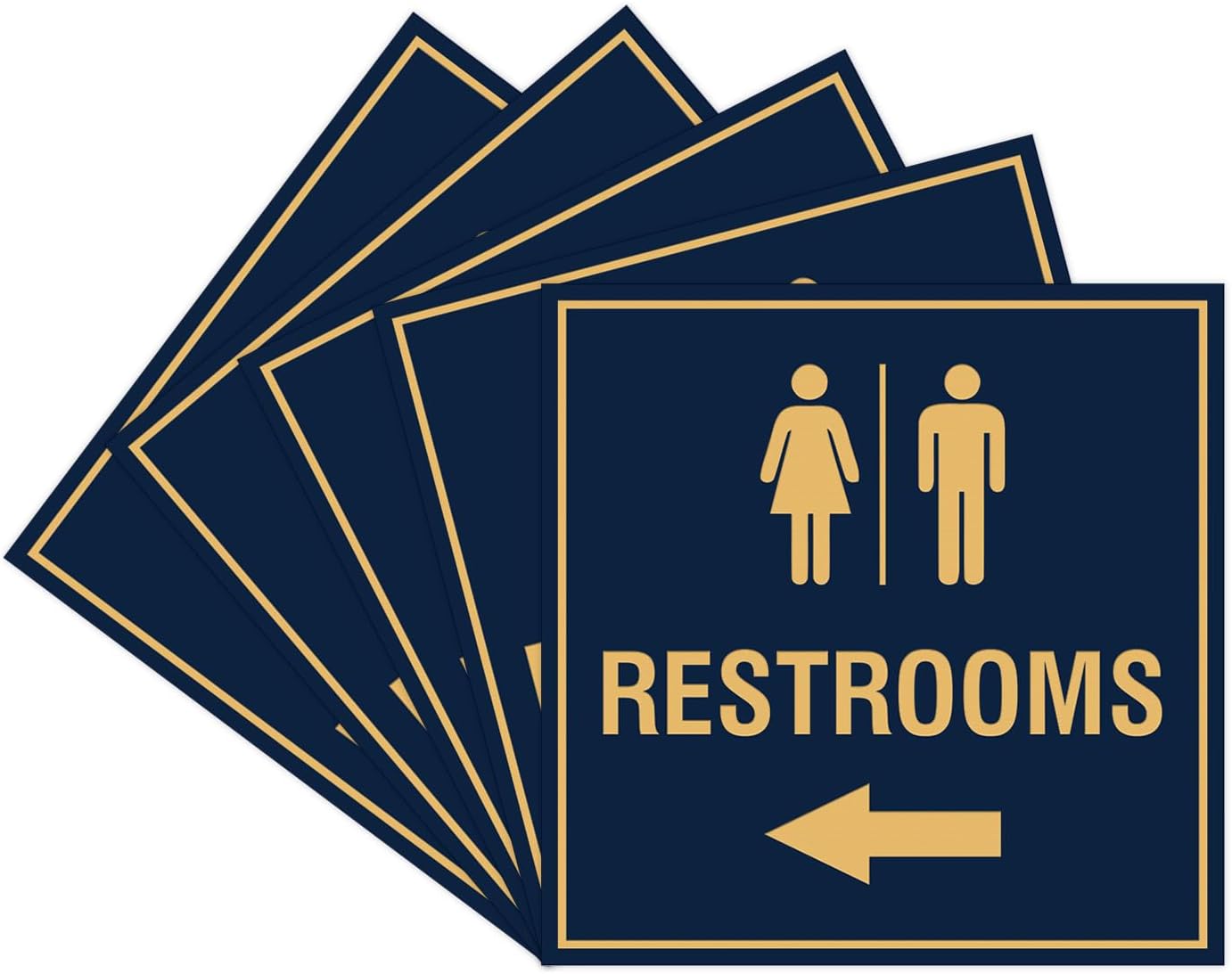 Square Restrooms Left Arrow Sign with Adhesive Tape - 5 Pack
