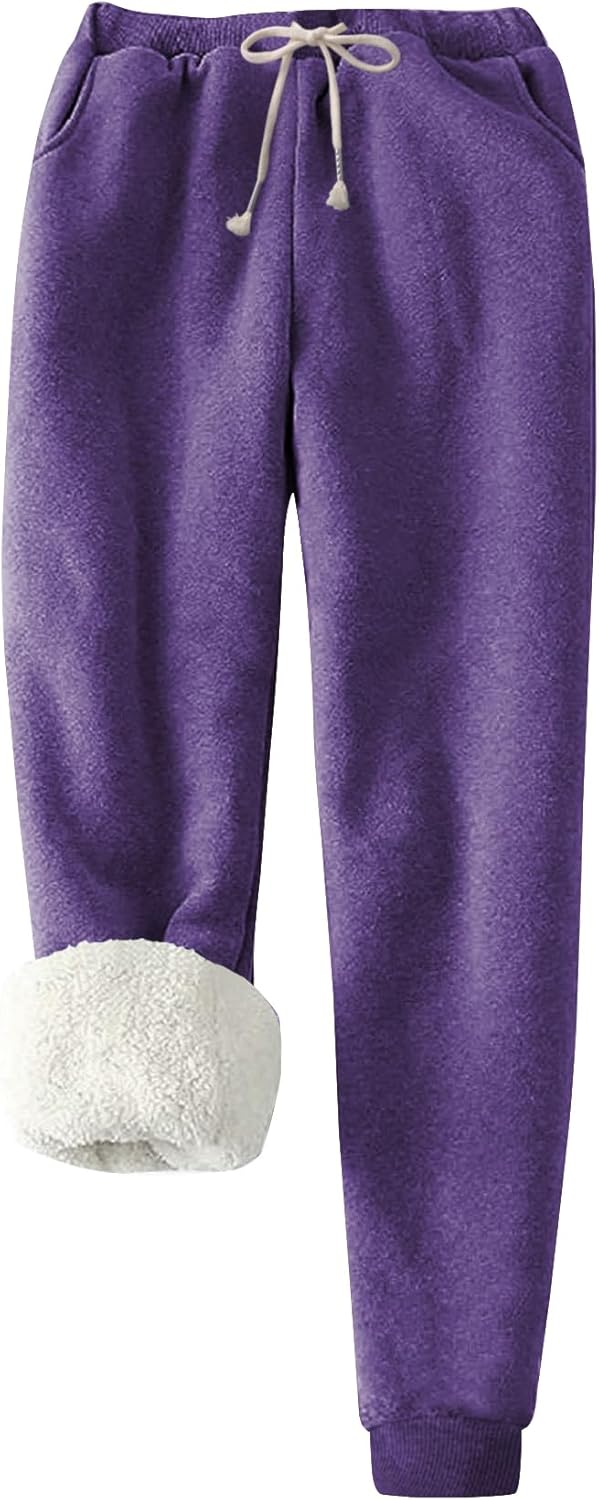 Flygo Women's Winter Warm Fleece Joggers with Sherpa Lining