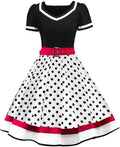 Women Short Sleeve 1950s Retro Polka Dot Swing Dress - Flattering