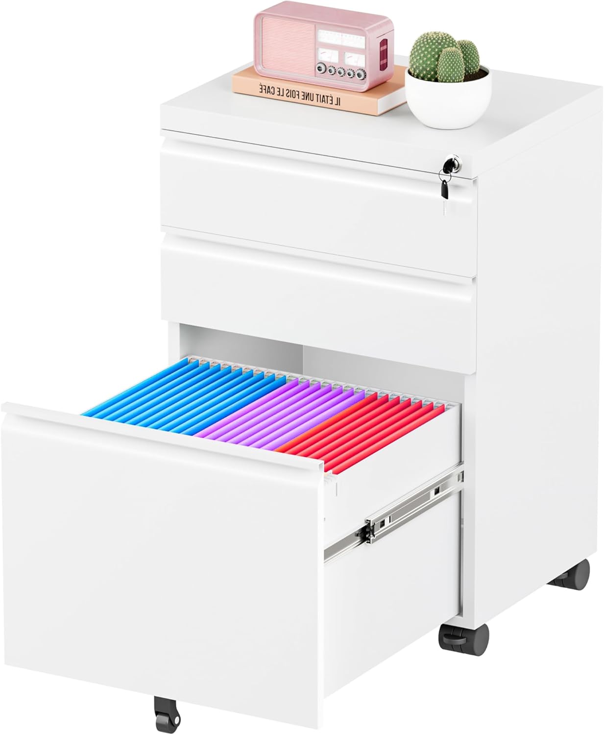 Greenvelly Mobile File Cabinet with Lock for Home Office Use