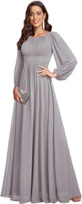 Women's Chiffon Long Lantern Sleeve Floor-Length A-Line Dress