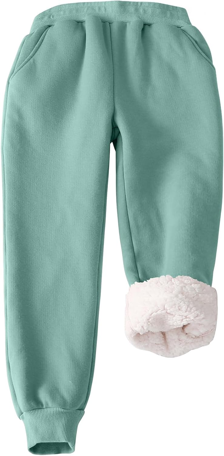 Flygo Fleece Joggers for Kids - Warm Sherpa Lined Pants