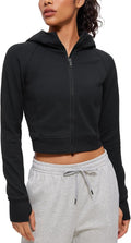 CRZ YOGA Womens Fleece Zip Up Cropped Hoodie - Cozy Everyday Layer