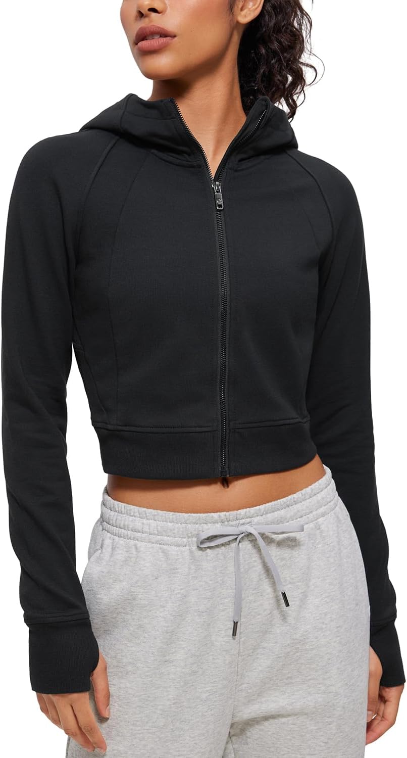 CRZ YOGA Womens Fleece Zip Up Cropped Hoodie for Comfort