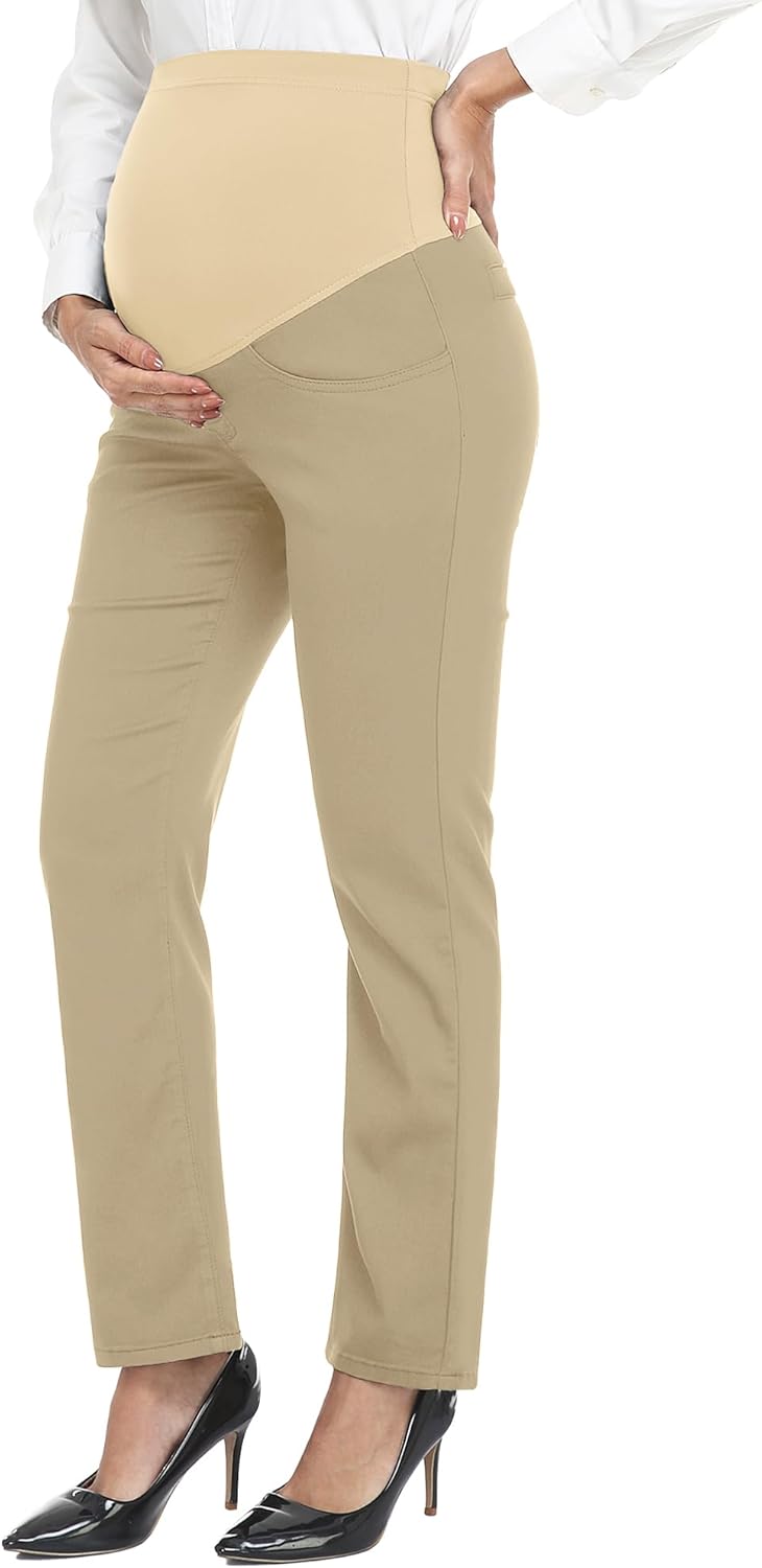 PACBREEZE Women's Maternity Pants for Work Over-Bump Comfort