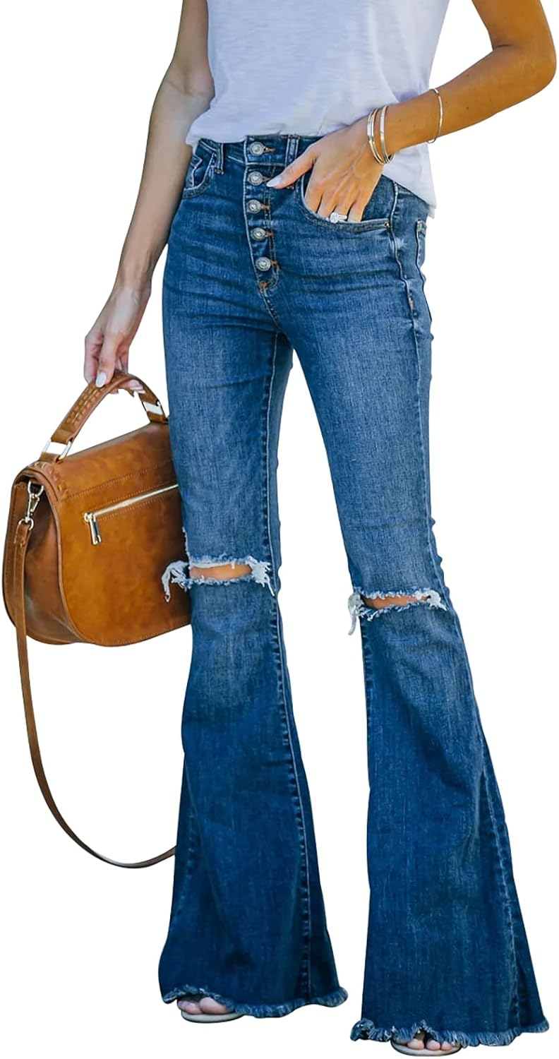 BISUAL Women's Black Bell Bottom Jeans - High Waisted Flare Style